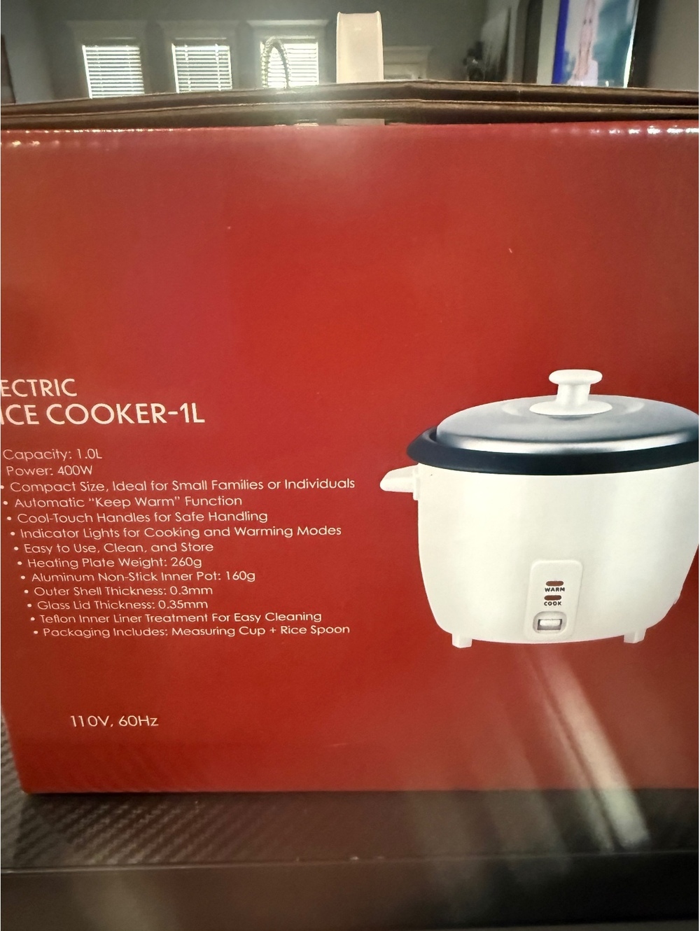 Electric Rice Cooker 1L Capacity 400W Non-Stick Pot Automatic Cooking